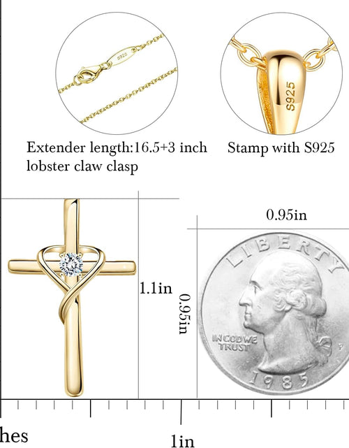 Load image into Gallery viewer, 925 Sterling Silver Cross Necklace for Women Men 5A CZ Birthstone Necklaces 14K Gold Plated or Rose Gold Necklace for Easter or Mother&#39;S Day
