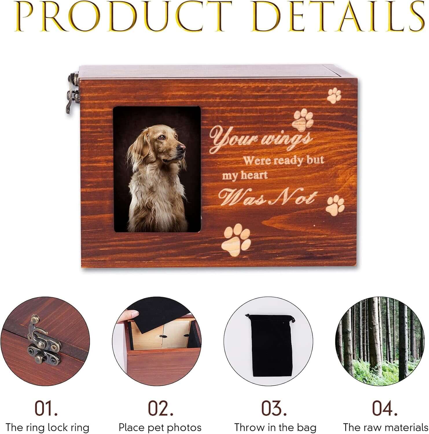 BZTSGJ Pet Urns for Dogs Cats Ashes, Loss Pet Memorial Remembrance Gift, Personalized Photo Frame Urns Wooden Pet Memorial Keepsake Cat Dog Memory Box with Black Flannel as Lining (118 Cubic Inches)