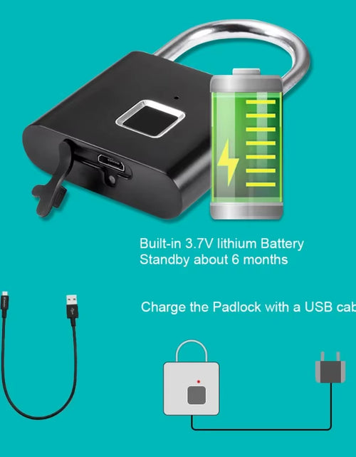 Load image into Gallery viewer, Fingerprint Lock Smart Padlock Thumbprint Door Padlocks Portable Anti-Theft Fingerprint Lock for Bag Drawer Suitcase
