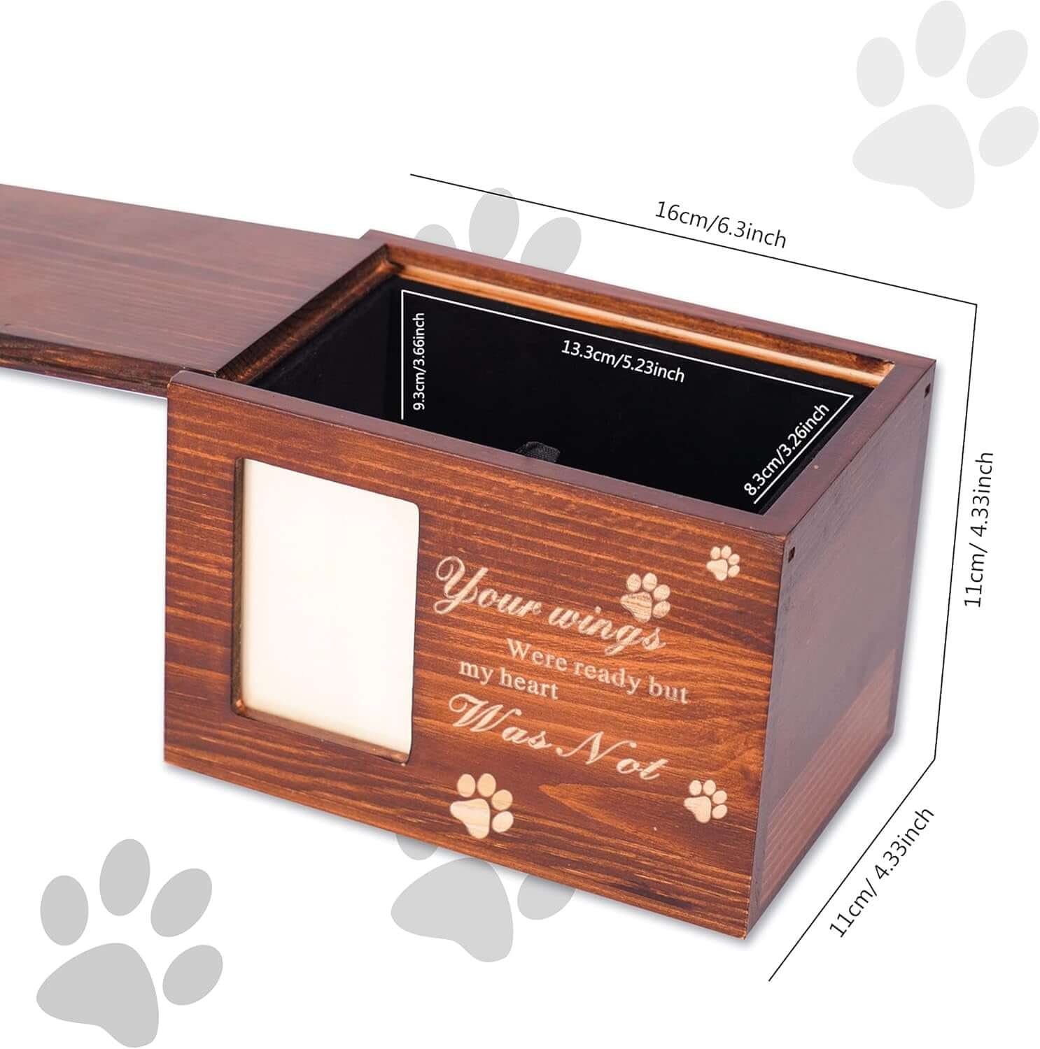 BZTSGJ Pet Urns for Dogs Cats Ashes, Loss Pet Memorial Remembrance Gift, Personalized Photo Frame Urns Wooden Pet Memorial Keepsake Cat Dog Memory Box with Black Flannel as Lining (118 Cubic Inches)