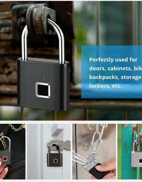 Load image into Gallery viewer, Fingerprint Lock Smart Padlock Thumbprint Door Padlocks Portable Anti-Theft Fingerprint Lock for Bag Drawer Suitcase
