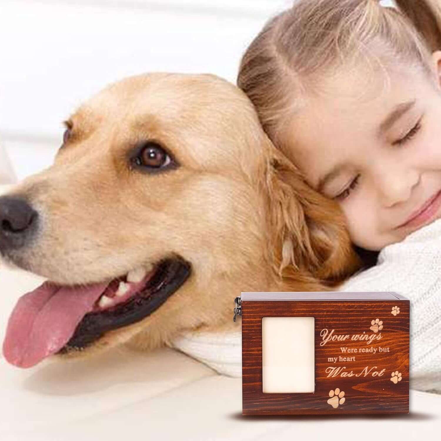BZTSGJ Pet Urns for Dogs Cats Ashes, Loss Pet Memorial Remembrance Gift, Personalized Photo Frame Urns Wooden Pet Memorial Keepsake Cat Dog Memory Box with Black Flannel as Lining (118 Cubic Inches)