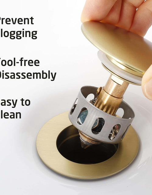 Load image into Gallery viewer, All Metal Bathroom Sink Drain with Strainer Basket Hair Catcher anti Clog Pop up Drain Stopper for Vanity Vessel Sink with Overflow, Rustproof 18/8 Stainless Steel Brushed Gold, S2013A-BZ
