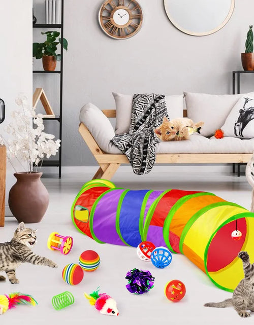 Load image into Gallery viewer, 32 PCS Cat Toys Kitten Toys, Variety Catnip Toys with Rainbow Tunnel Interactive Cat Feather Teaser Spring Toy Set for Cat, Kitty
