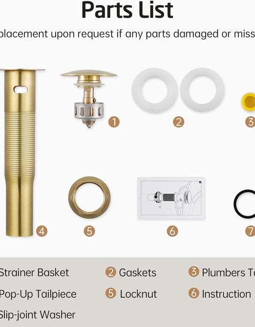 Load image into Gallery viewer, All Metal Bathroom Sink Drain with Strainer Basket Hair Catcher anti Clog Pop up Drain Stopper for Vanity Vessel Sink with Overflow, Rustproof 18/8 Stainless Steel Brushed Gold, S2013A-BZ
