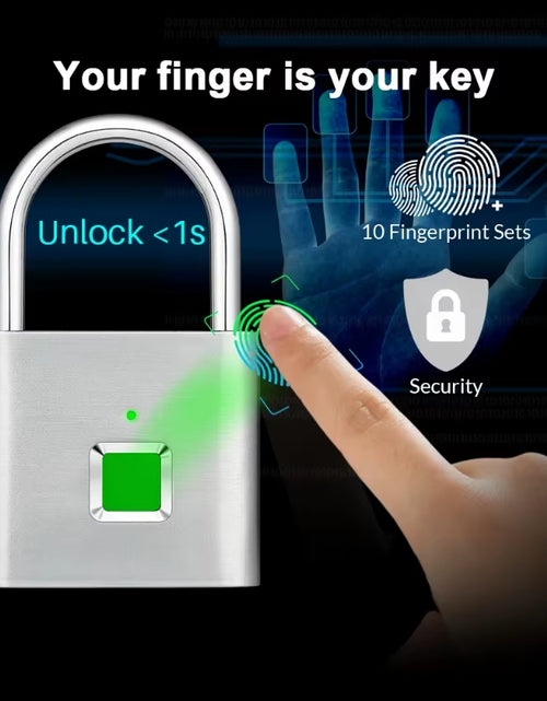 Load image into Gallery viewer, Fingerprint Lock Smart Padlock Thumbprint Door Padlocks Portable Anti-Theft Fingerprint Lock for Bag Drawer Suitcase

