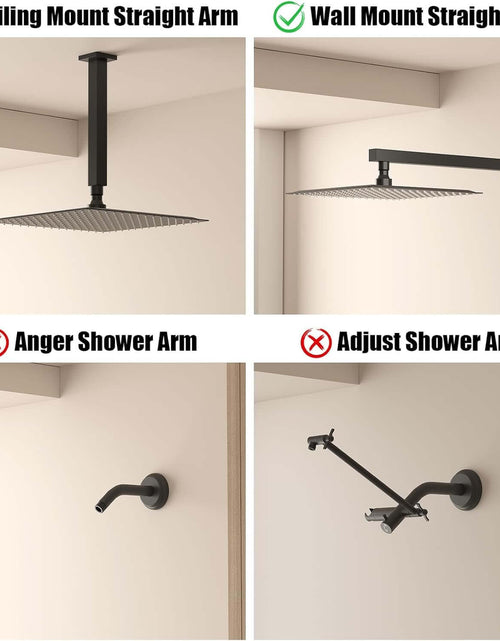 Load image into Gallery viewer, 12 Inch Rain Shower Head, 12&quot; Square Rainfall &amp; High Pressure Stainless Steel Bath Showerhead, 1/16&quot; Ultra Thin, Waterfall Full Body Coverage with Silicone Nozzle, Matte Black Finish
