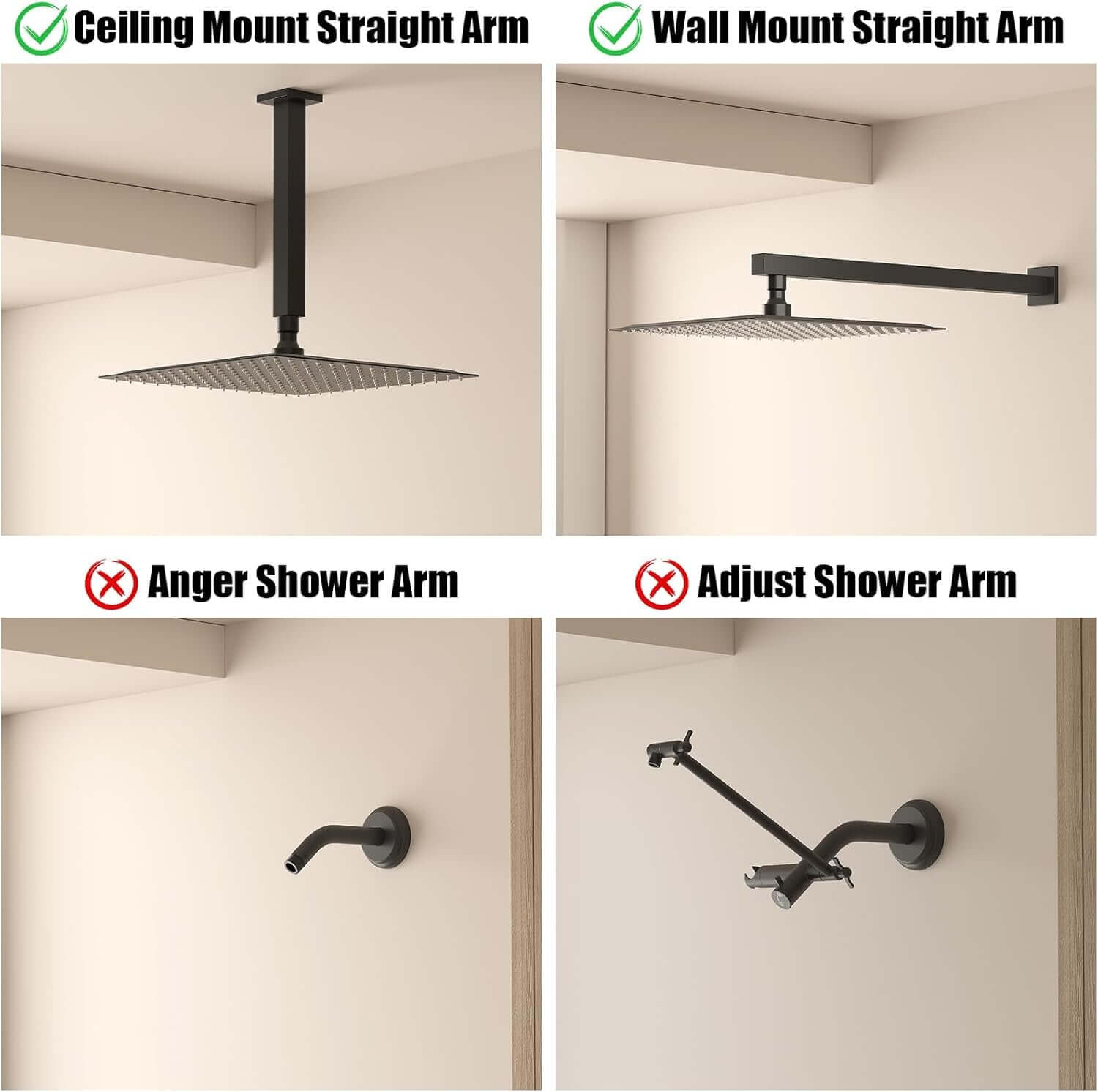 12 Inch Rain Shower Head, 12" Square Rainfall & High Pressure Stainless Steel Bath Showerhead, 1/16" Ultra Thin, Waterfall Full Body Coverage with Silicone Nozzle, Matte Black Finish
