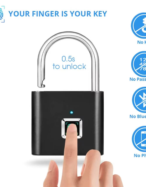 Load image into Gallery viewer, Fingerprint Lock Smart Padlock Thumbprint Door Padlocks Portable Anti-Theft Fingerprint Lock for Bag Drawer Suitcase
