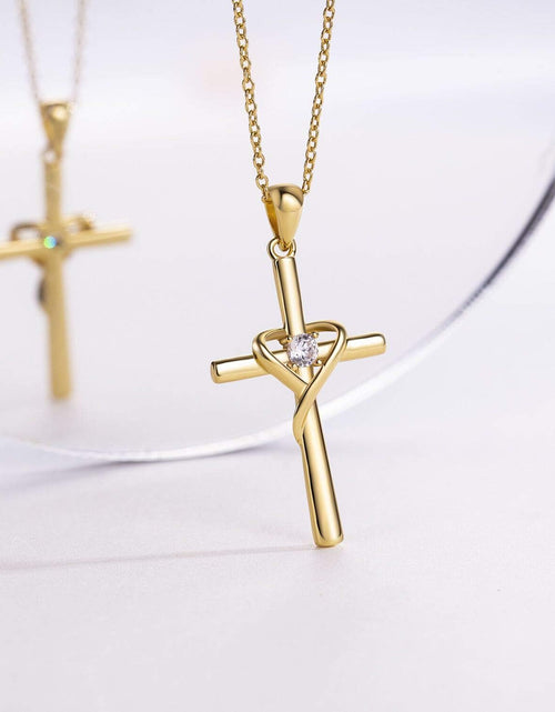 Load image into Gallery viewer, 925 Sterling Silver Cross Necklace for Women Men 5A CZ Birthstone Necklaces 14K Gold Plated or Rose Gold Necklace for Easter or Mother&#39;S Day
