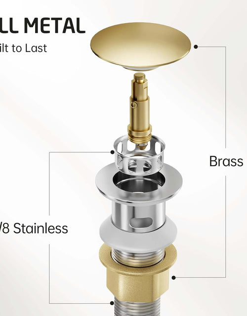 Load image into Gallery viewer, All Metal Bathroom Sink Drain with Strainer Basket Hair Catcher anti Clog Pop up Drain Stopper for Vanity Vessel Sink with Overflow, Rustproof 18/8 Stainless Steel Brushed Gold, S2013A-BZ
