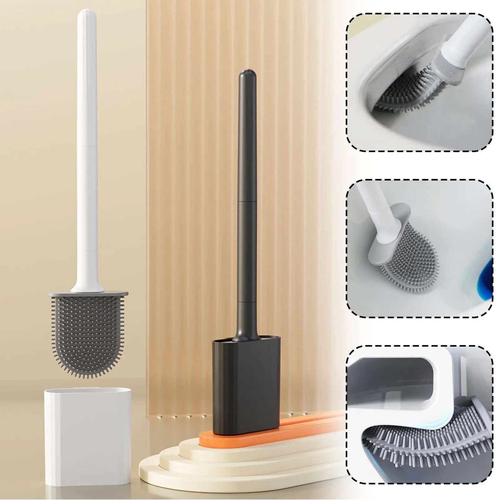 Silicone Toilet Brush with Holder Wall-Mounted Toilet Cleaning Brush Rubber Bristle Toilet Cleaner Brushes Bathroom Accessories
