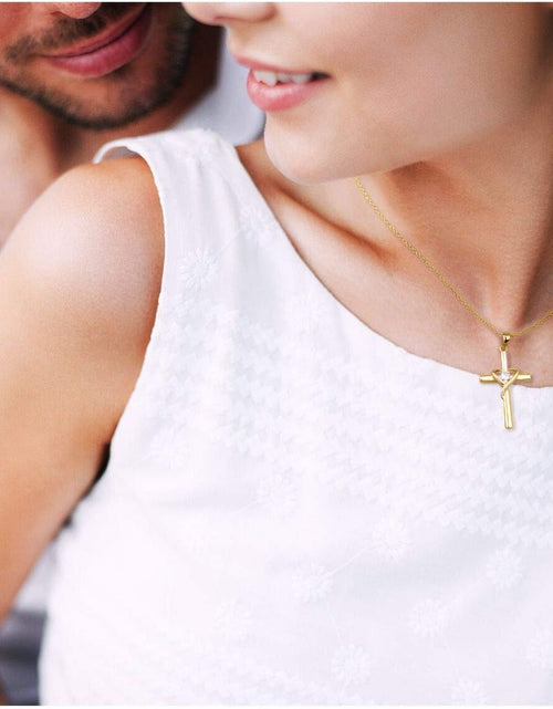 Load image into Gallery viewer, 925 Sterling Silver Cross Necklace for Women Men 5A CZ Birthstone Necklaces 14K Gold Plated or Rose Gold Necklace for Easter or Mother&#39;S Day
