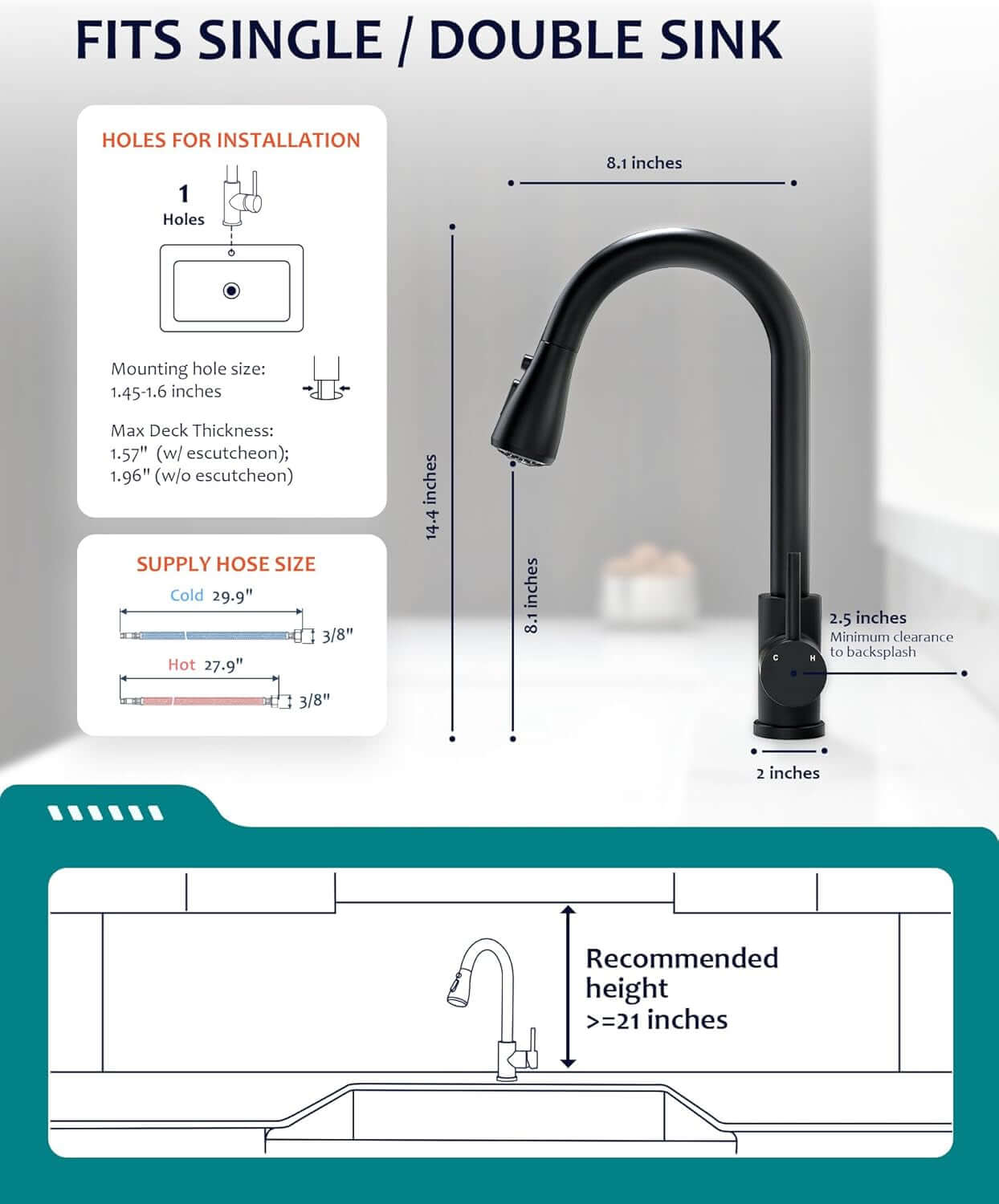 Black Kitchen Faucet with Pull down Sprayer for RV Sink,  Kitchen Sink Faucet Stainless Steel Laundry Single Handle Pull Out Kitchen Faucets Matte Black, Grifo Para Fregaderos De Cocina