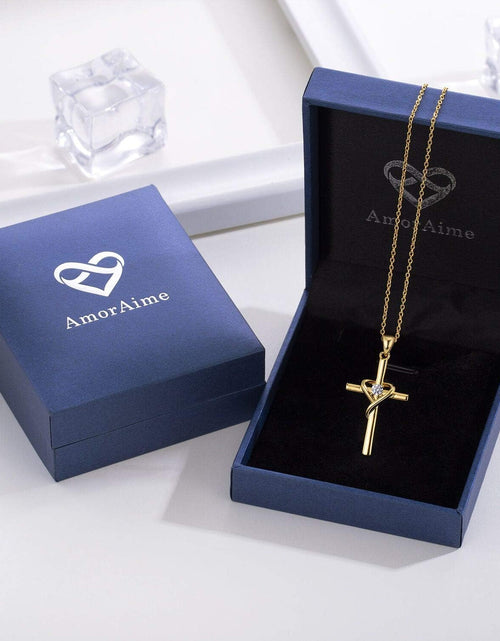 Load image into Gallery viewer, 925 Sterling Silver Cross Necklace for Women Men 5A CZ Birthstone Necklaces 14K Gold Plated or Rose Gold Necklace for Easter or Mother&#39;S Day
