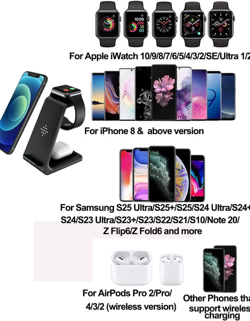 Load image into Gallery viewer, Wireless Charger Stand Dock 3 in 1 Fast Qi Wireless Charging Station for Multiple Devices Apple Watch Ultra/8/7/6/Se/5/4/3/2,Airpods Pro 2,Iphone 15/15 Plus/15 Pro Max/14/13/12/11/X/Pixel 7/Pixel 6
