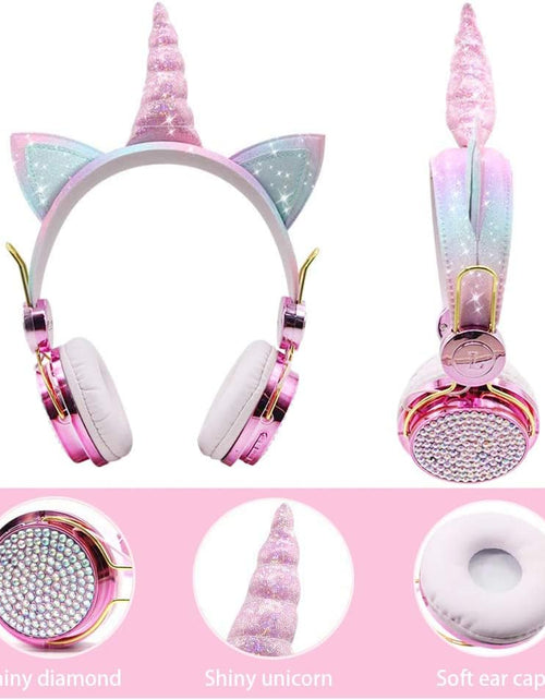 Load image into Gallery viewer, Kids Headphones, Wireless Headphones for Kids Unicorn Headphones for Girls Bluetooth Headphones W/Mic with Adjustable Headband, over on Ear Headset for Smartphones/School/Kindle/Tablet/Pc Online Study
