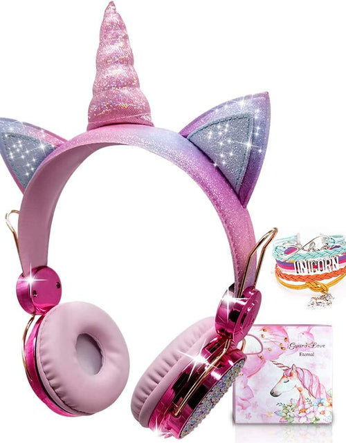 Load image into Gallery viewer, Kids Headphones, Wireless Headphones for Kids Unicorn Headphones for Girls Bluetooth Headphones W/Mic with Adjustable Headband, over on Ear Headset for Smartphones/School/Kindle/Tablet/Pc Online Study
