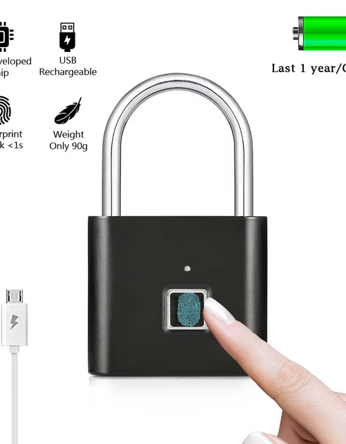 Load image into Gallery viewer, Fingerprint Lock Smart Padlock Thumbprint Door Padlocks Portable Anti-Theft Fingerprint Lock for Bag Drawer Suitcase
