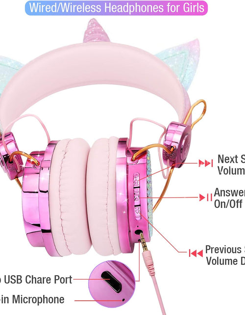 Load image into Gallery viewer, Kids Headphones, Wireless Headphones for Kids Unicorn Headphones for Girls Bluetooth Headphones W/Mic with Adjustable Headband, over on Ear Headset for Smartphones/School/Kindle/Tablet/Pc Online Study
