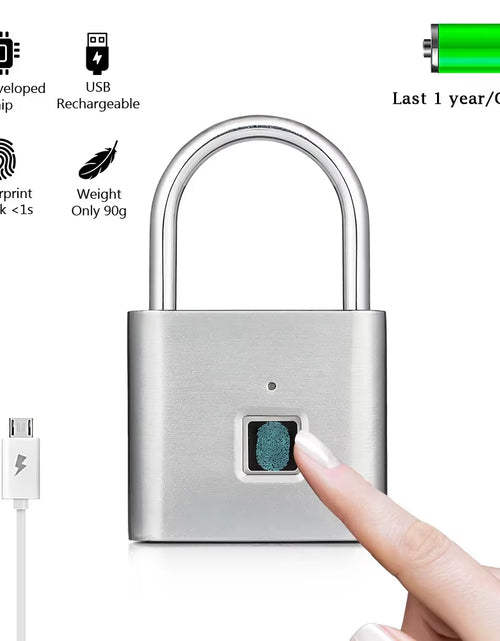 Load image into Gallery viewer, Fingerprint Lock Smart Padlock Thumbprint Door Padlocks Portable Anti-Theft Fingerprint Lock for Bag Drawer Suitcase

