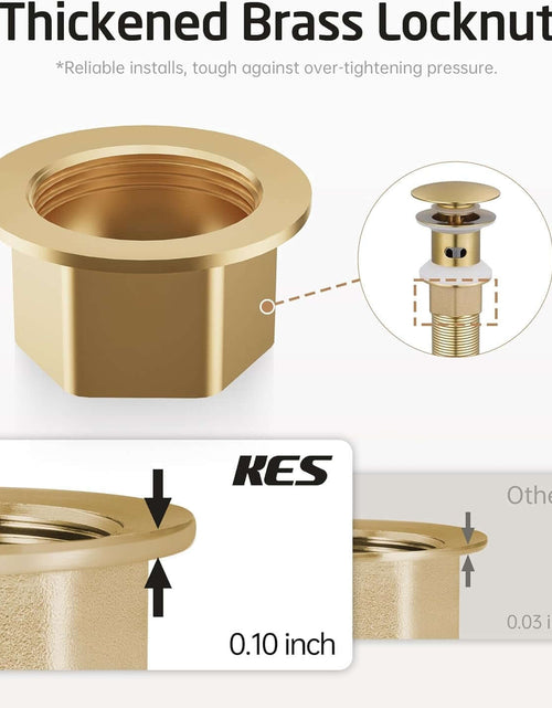 Load image into Gallery viewer, All Metal Bathroom Sink Drain with Strainer Basket Hair Catcher anti Clog Pop up Drain Stopper for Vanity Vessel Sink with Overflow, Rustproof 18/8 Stainless Steel Brushed Gold, S2013A-BZ
