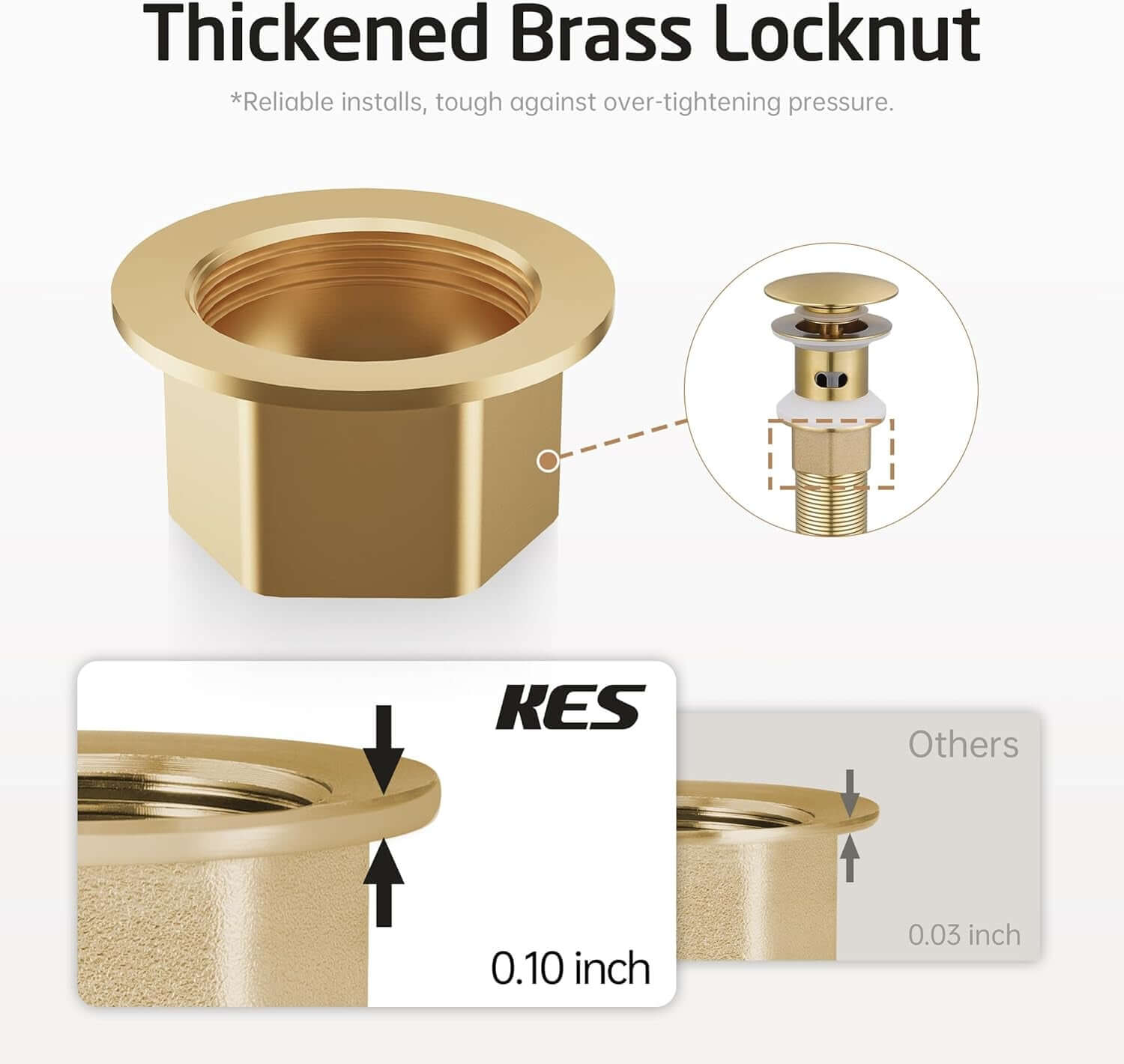 All Metal Bathroom Sink Drain with Strainer Basket Hair Catcher anti Clog Pop up Drain Stopper for Vanity Vessel Sink with Overflow, Rustproof 18/8 Stainless Steel Brushed Gold, S2013A-BZ