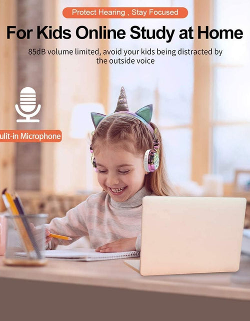 Load image into Gallery viewer, Kids Headphones, Wireless Headphones for Kids Unicorn Headphones for Girls Bluetooth Headphones W/Mic with Adjustable Headband, over on Ear Headset for Smartphones/School/Kindle/Tablet/Pc Online Study
