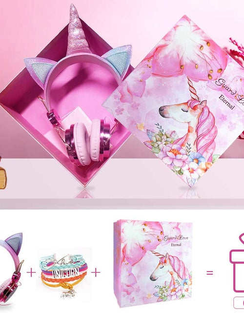 Load image into Gallery viewer, Kids Headphones, Wireless Headphones for Kids Unicorn Headphones for Girls Bluetooth Headphones W/Mic with Adjustable Headband, over on Ear Headset for Smartphones/School/Kindle/Tablet/Pc Online Study

